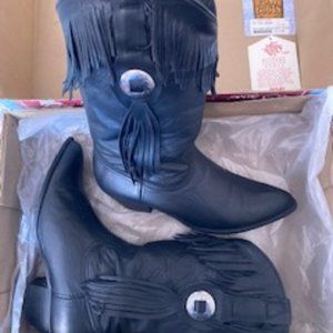 ⭐️ Host Pick ⭐️ Vintage Acme Miss Rodeo USA - Black Fringe Cowgirl Boots-Sz 6.5M